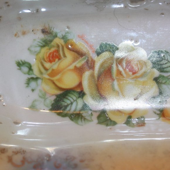 Vintage Opalescent Germany Celery dish Condiment Tray Lusterware Roses - Picture 5 of 6